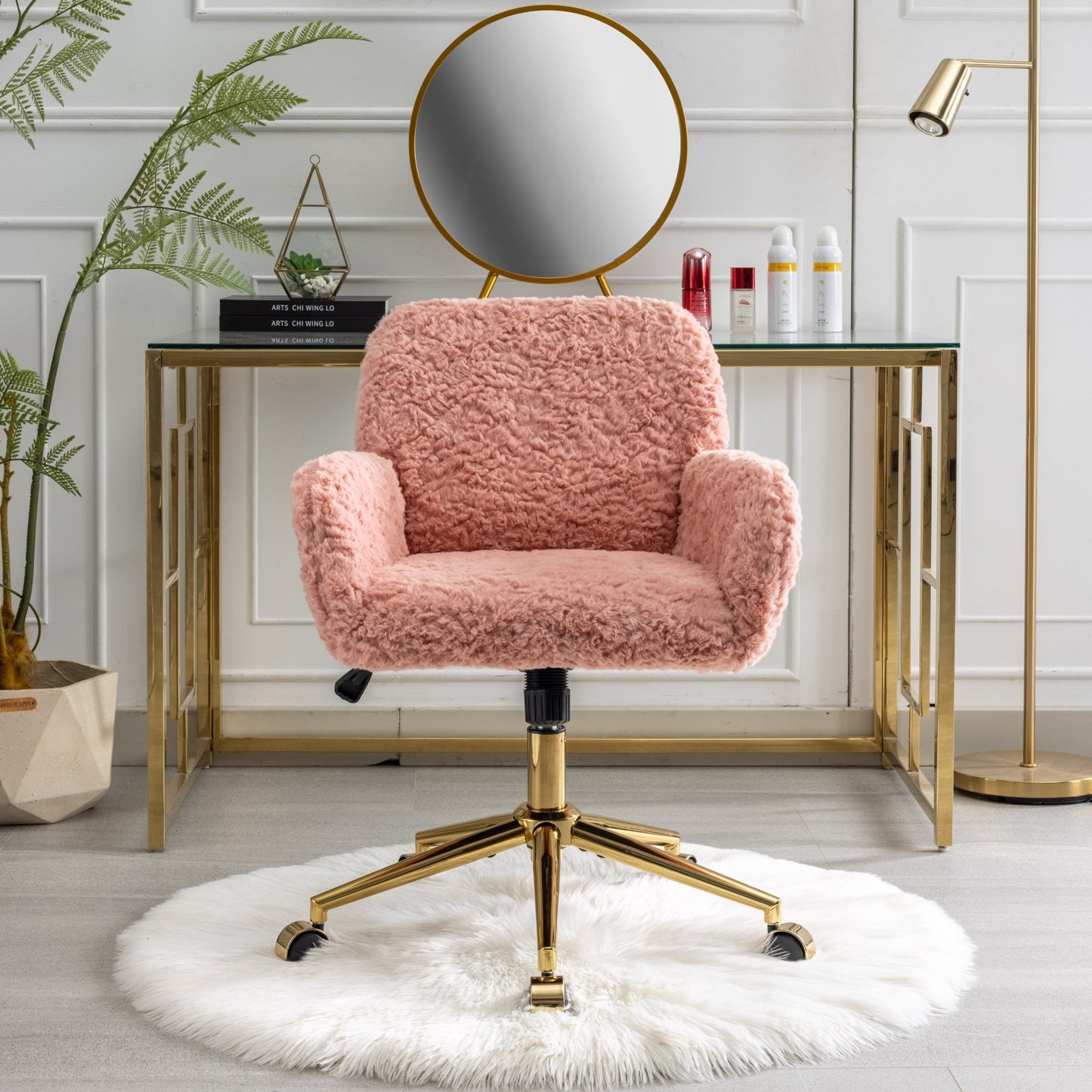 A&A Faux Rabbit Fur Office Chair – Gold Base