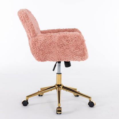 A&A Faux Rabbit Fur Office Chair – Gold Base