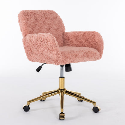 A&A Faux Rabbit Fur Office Chair – Gold Base