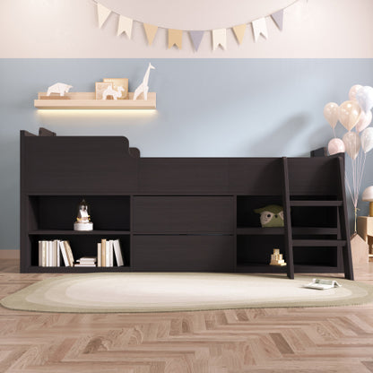Kids Mid Sleeper Bed with Drawers & Shelf