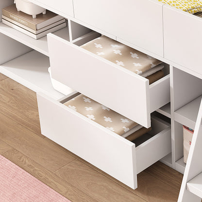 Kids Mid Sleeper Bed with Drawers & Shelf