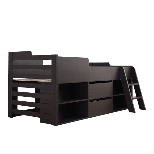 Kids Mid Sleeper Bed with Drawers & Shelf