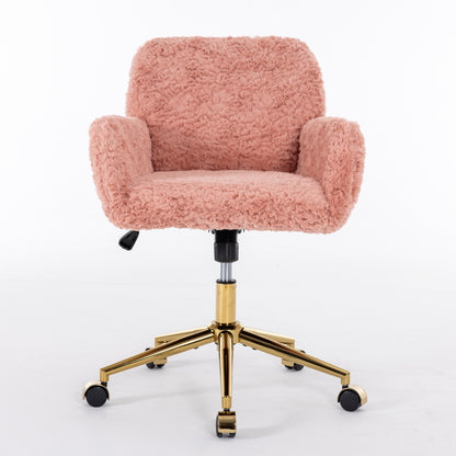 A&A Faux Rabbit Fur Office Chair – Gold Base