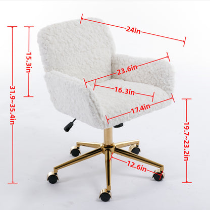 A&A Faux Rabbit Fur Office Chair – Gold Base